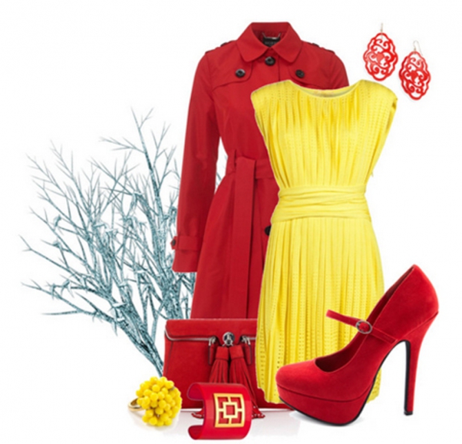 Желто красное платье